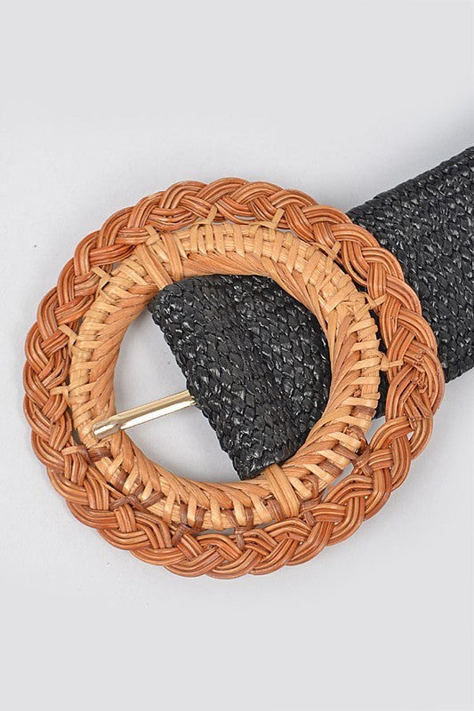 Handmade Bamboo Buckle Stretch Straw Belt (Pick Color)