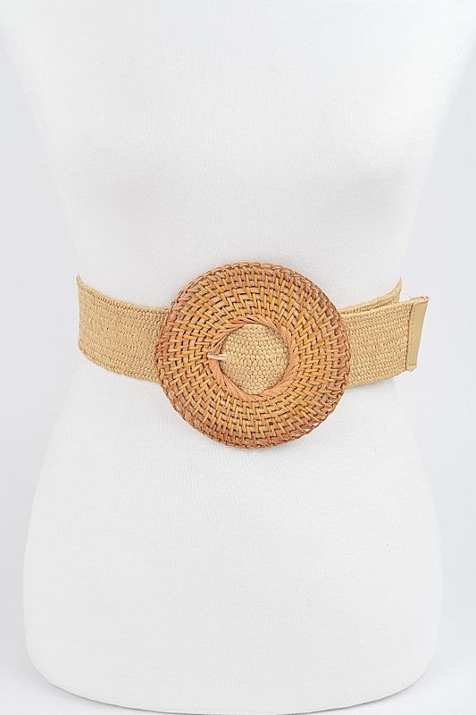 Oversized Round Bamboo Buckle Elastic Belt (Pick)
