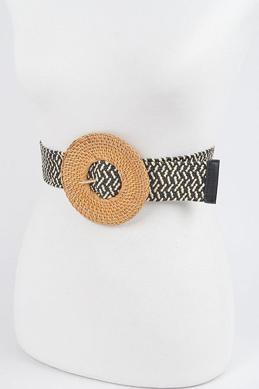 Oversized Round Bamboo Buckle Elastic Belt (Pick)