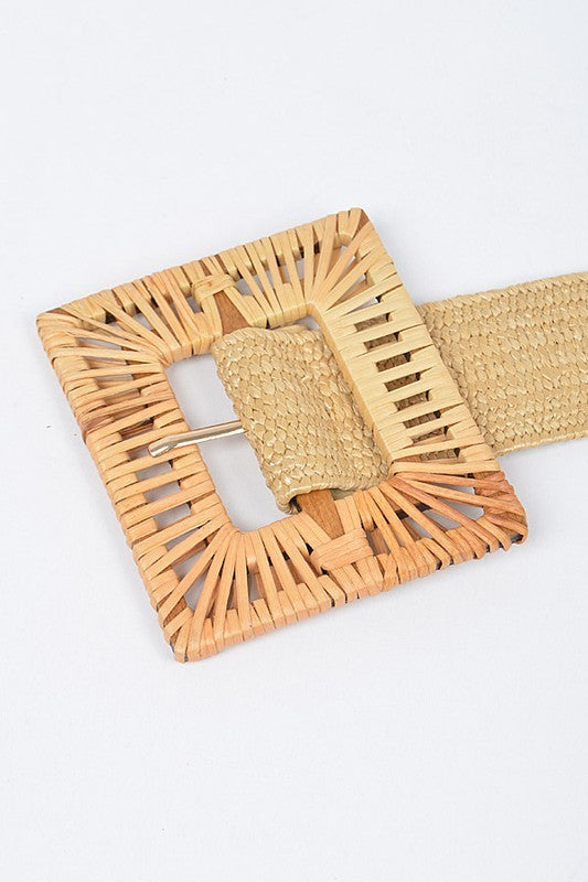 Square Bamboo Buckle Straw Belt (Pick Color)