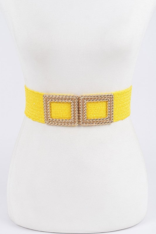 Metal Buckle Faux Straw Stretch Belt (Pick Color)