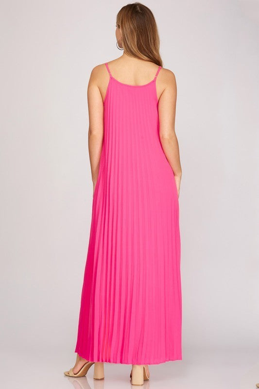 Pleated Spaghetti Straps Maxi Dress