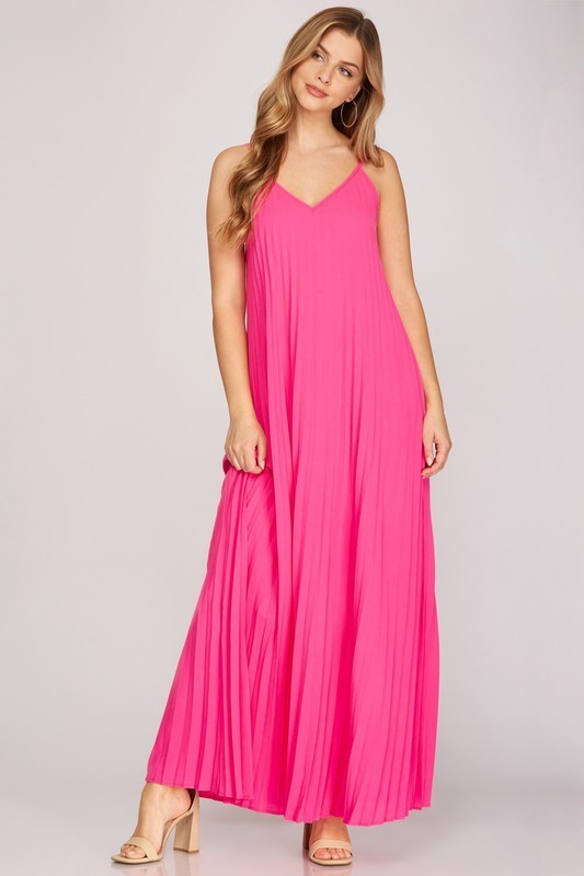 Pleated Spaghetti Straps Maxi Dress