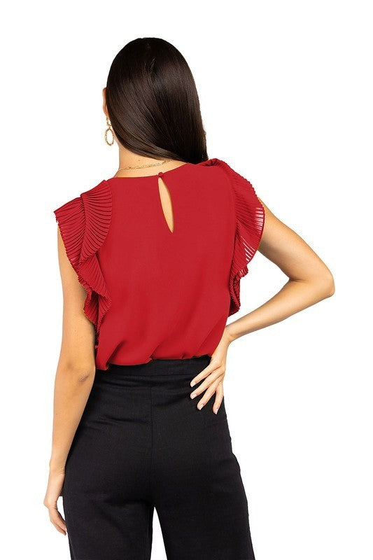Pleated Flutter Sleeve Top