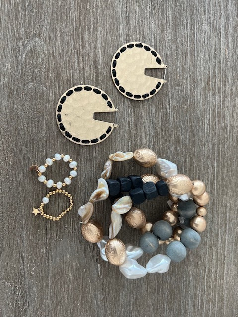 Black & Gold Textured Hoops