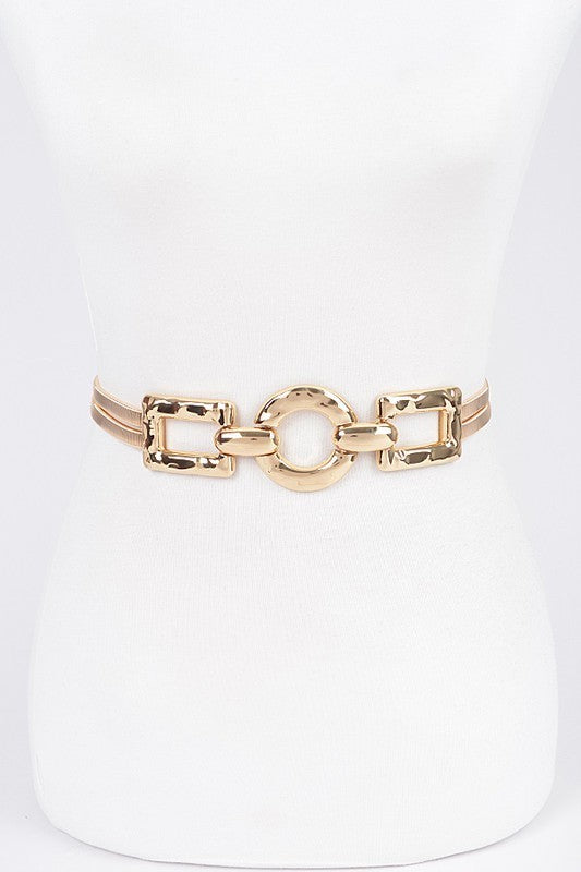 Hammered Metal Buckle Stretch Belt