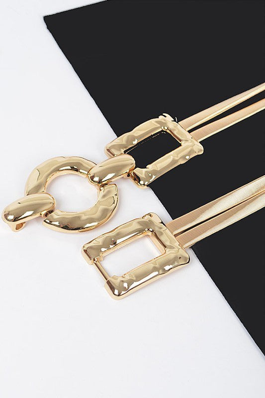 Hammered Metal Buckle Stretch Belt