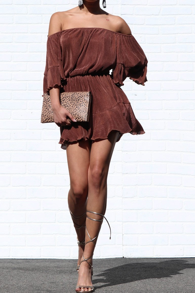 Pleated Off Shoulder Romper