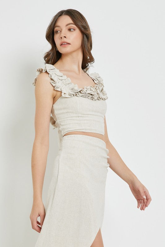 Smocked Ruffled Tie Back Top