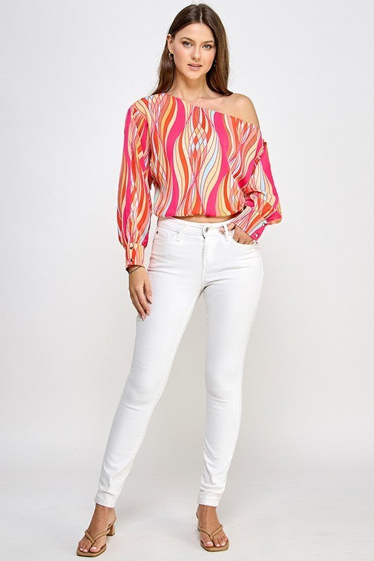 Long Sleeve Drop Shoulder Print Top
