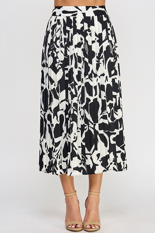 Printed Pleated Midi Skirt