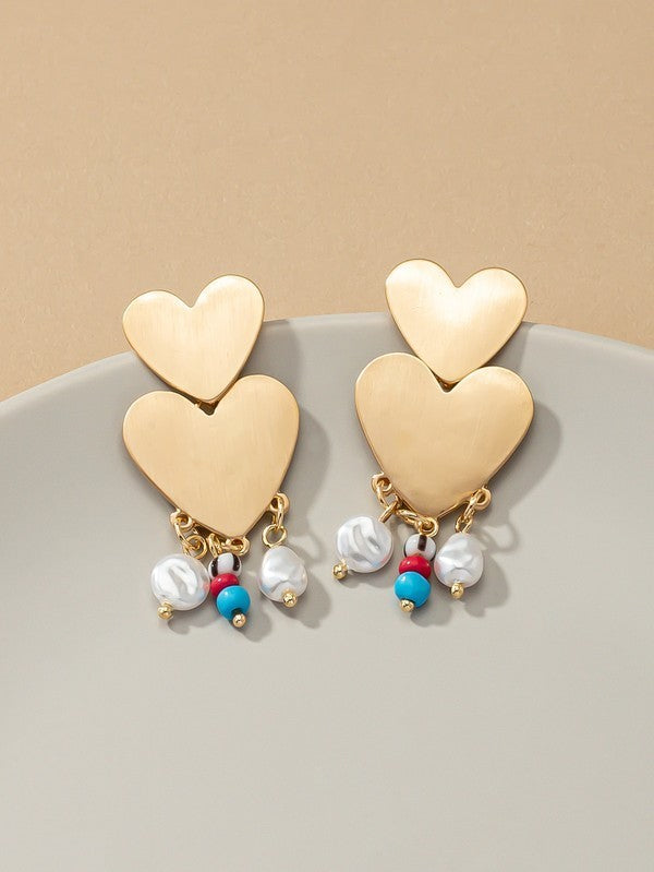 Brushed Double Heart Earrings