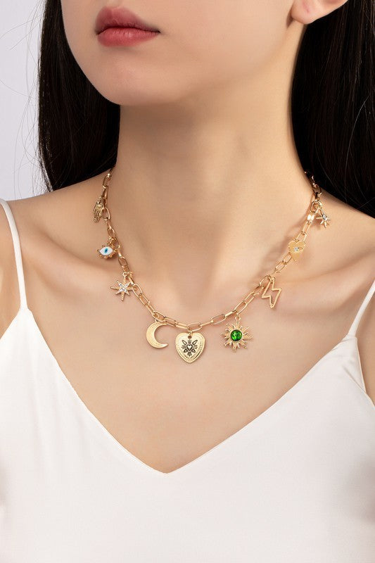 Various Charms Chunky Chain Necklace