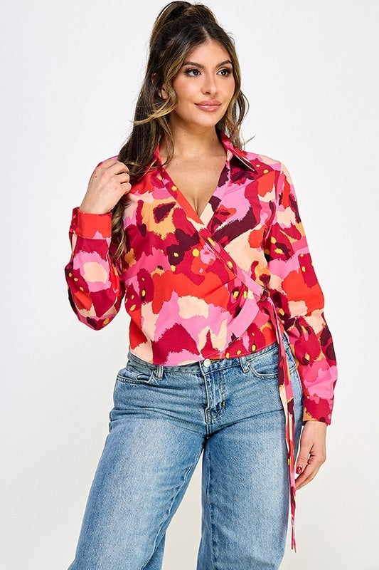 Waist Buckle Closure Printed Top