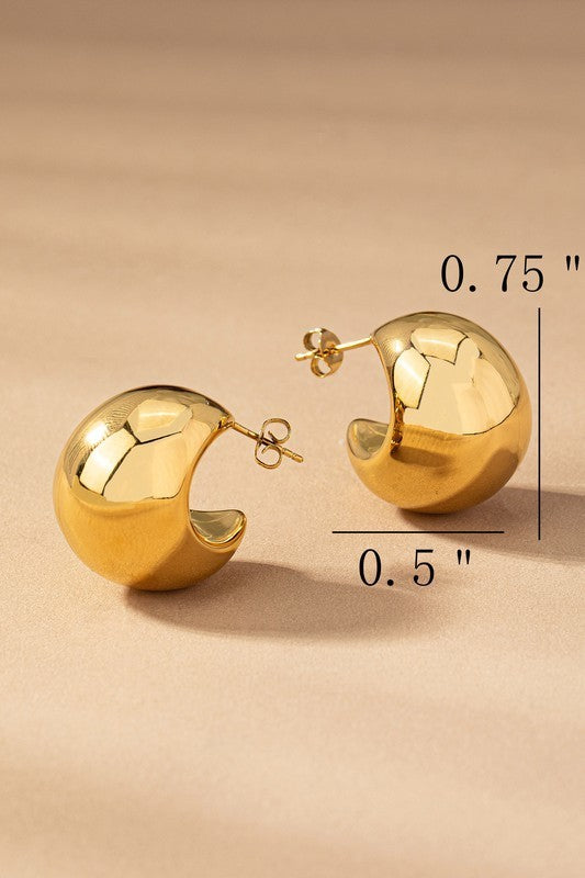 Stainless Steel Puffy Hoop Earrings