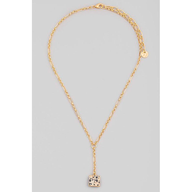 Semi Precious Square Stone Pendant Necklace