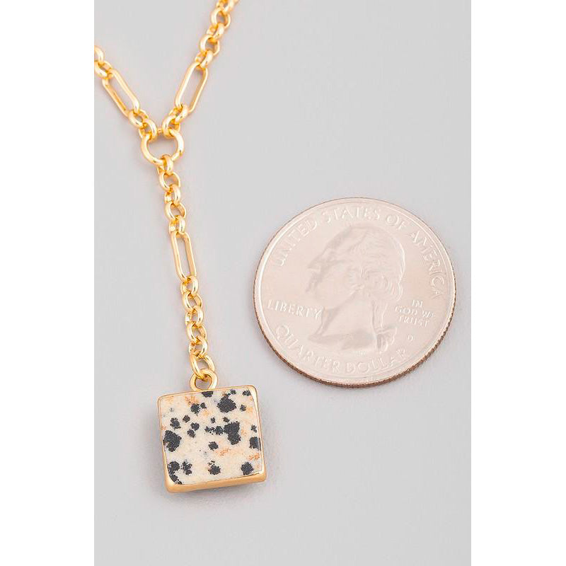 Semi Precious Square Stone Pendant Necklace