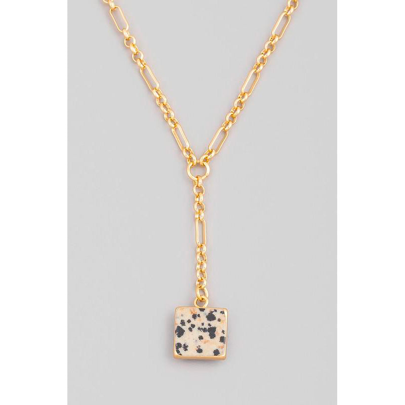 Semi Precious Square Stone Pendant Necklace