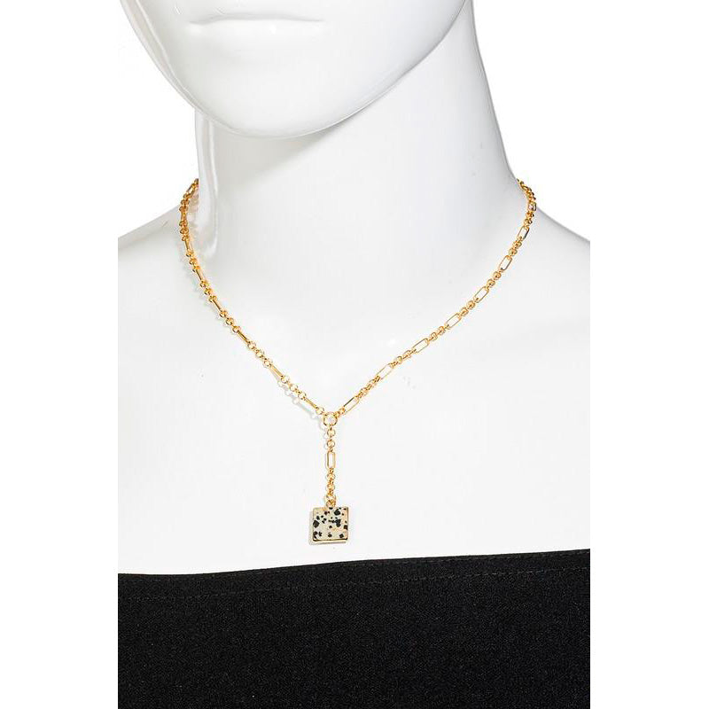 Semi Precious Square Stone Pendant Necklace