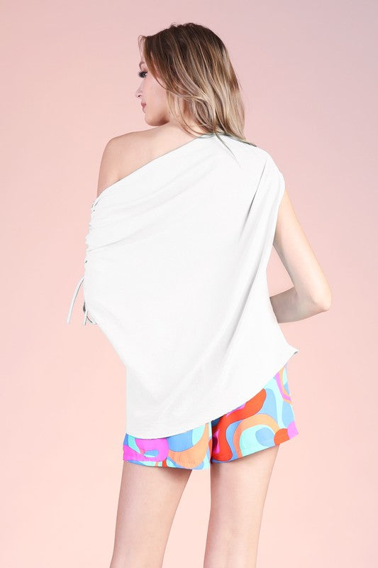 Asymmetrical Off Shoulder Rouching Detail Top