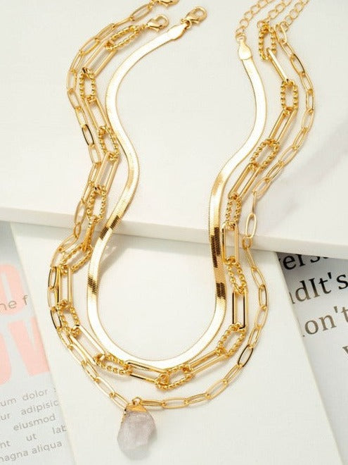 3 Necklace Set with Druzzy And Herringbone Chain