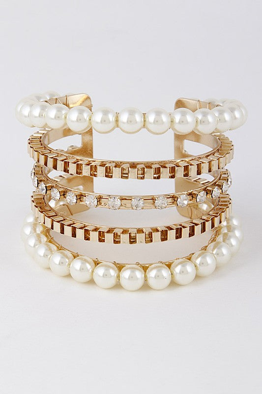Pearl & Rhinestone Cuff Bracelet