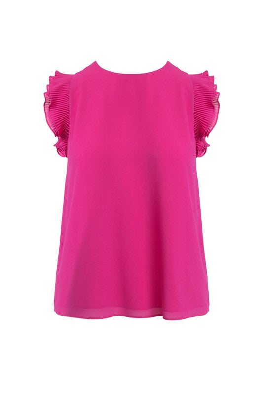 Pleated Ruffle Sleeve Top (Pick Color)