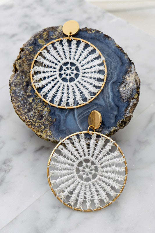 Star Burst Pattern Crochet Hoop Earrings