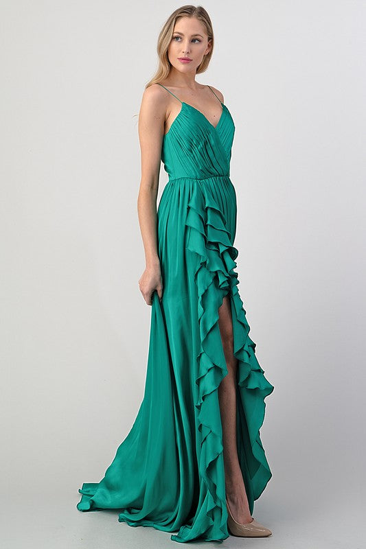 Ruffles Detail Formal Dress