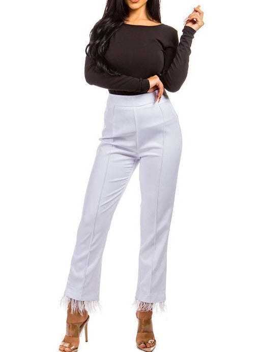 Feather Trims Straight Pants