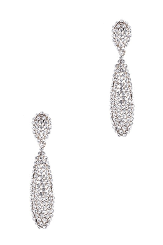 Oval Rhinestone Dangle Evening Silver Earring