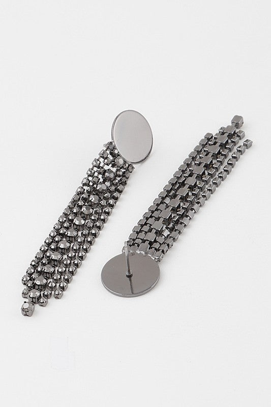 Pewter Rhinestone Curtain Drop Earrings