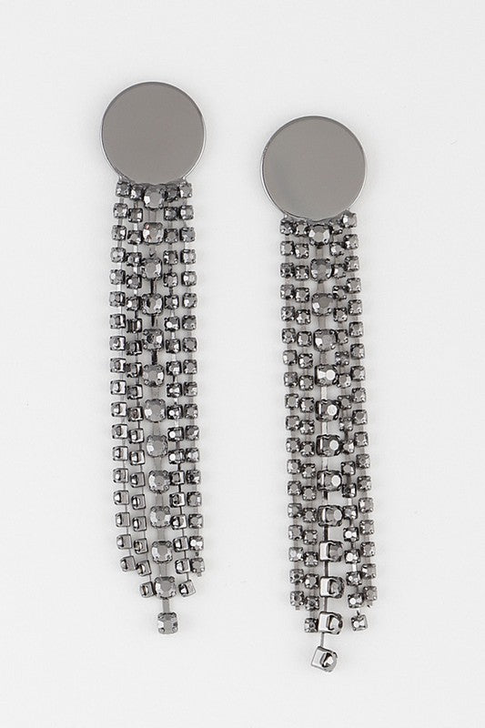 Pewter Rhinestone Curtain Drop Earrings