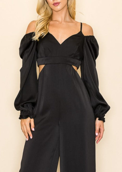 Puff Sleeves Open Shoulder & Cut Out Jumpsuit no