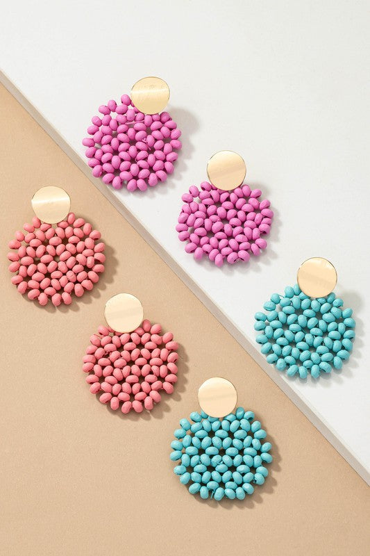 Wood Bead Disk Drop Earrings (Pick Color)