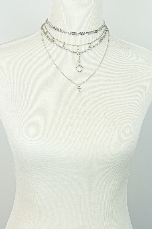 4 Layer Silver Necklace