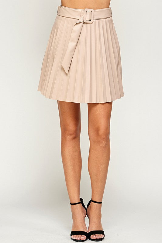 Faux Leather Pleated Mini Skirt