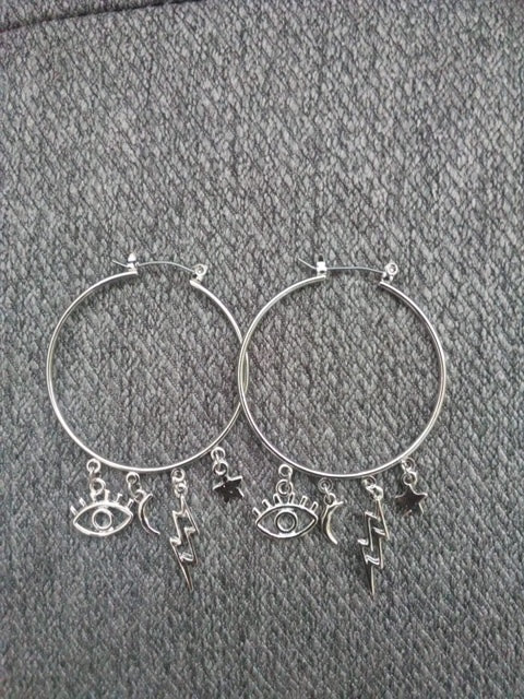 Silver Lightning & Stars Hooks Earrings