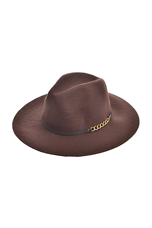 Brown Strap Chain Detailed Fedora