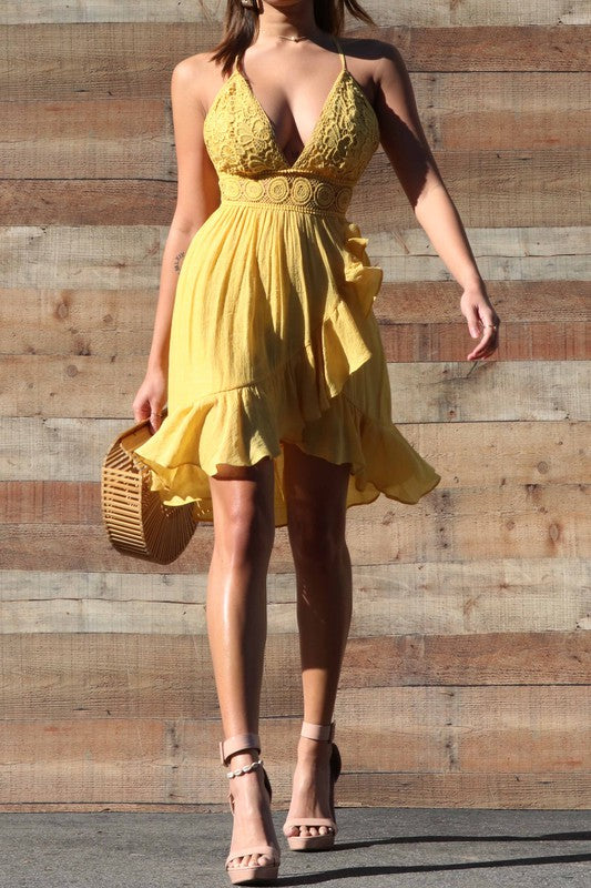 Lace Ruffle Detail Short Dress