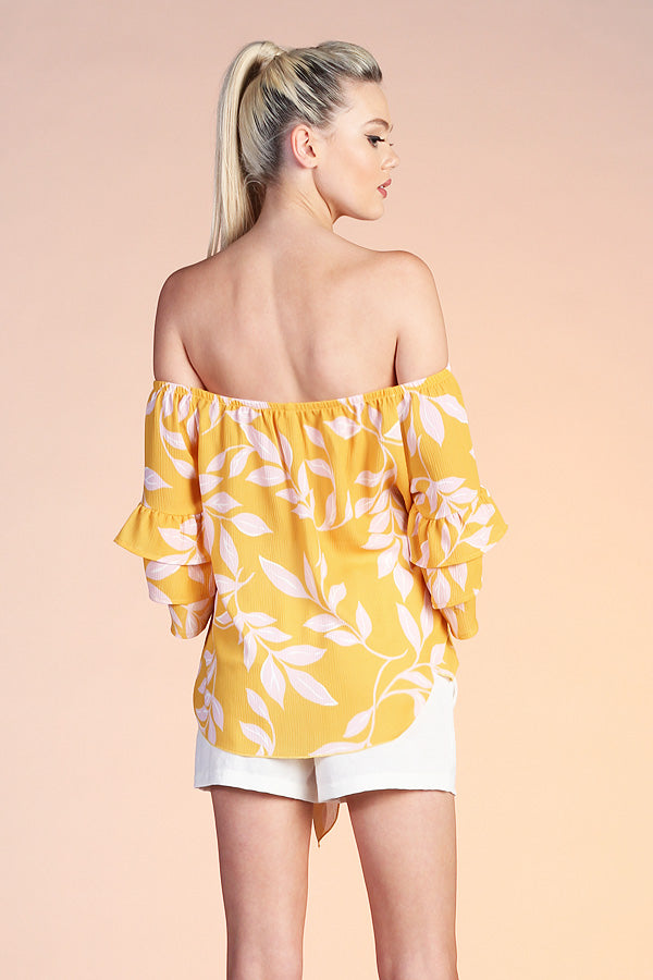 Off The Shoulder Leaf Print Top