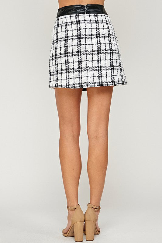 Tweed Leather Detail Skirt