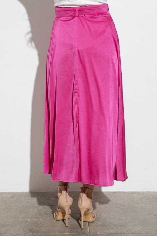 Satin Belted Maxi Skirt