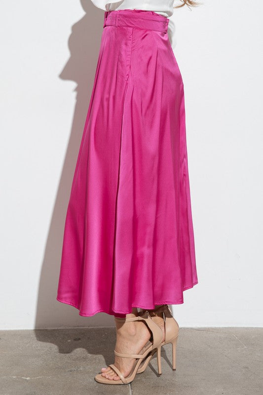 Satin Belted Maxi Skirt