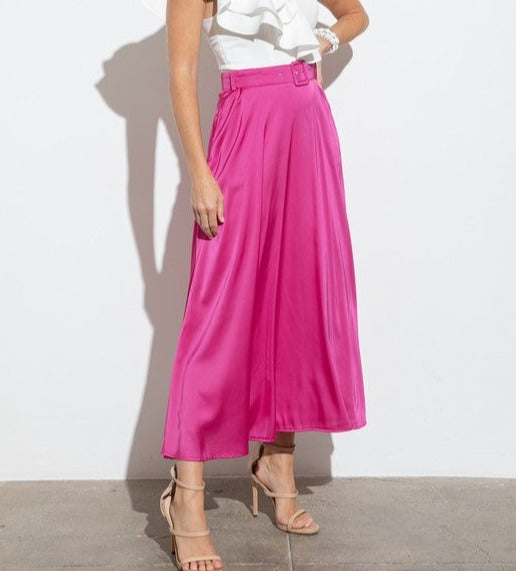 Satin Belted Maxi Skirt