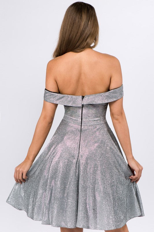 Off Shoulder Glitter Cocktail Dress