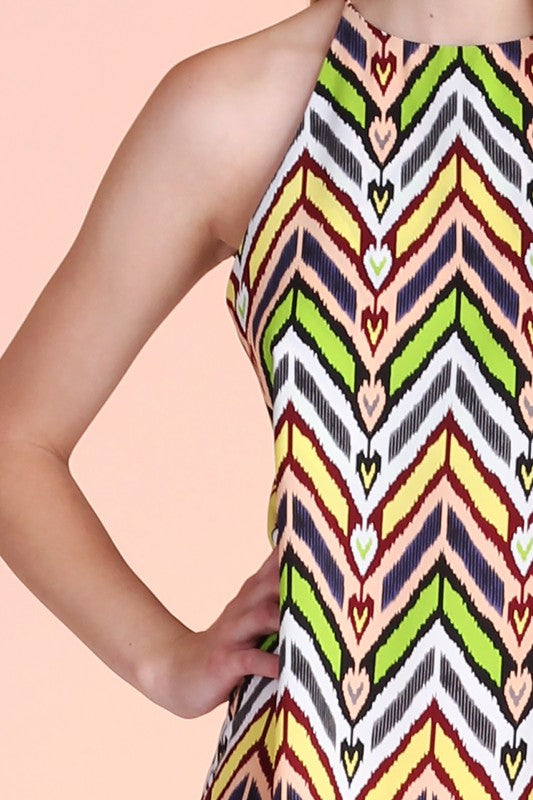 Ikat Stripe Cut Away Short Dress