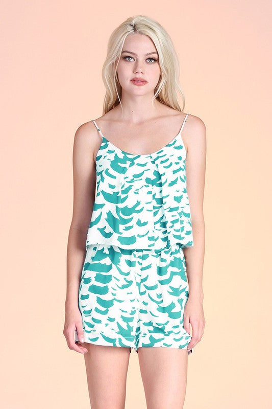 Falling Feathers Tuck Pleat Romper
