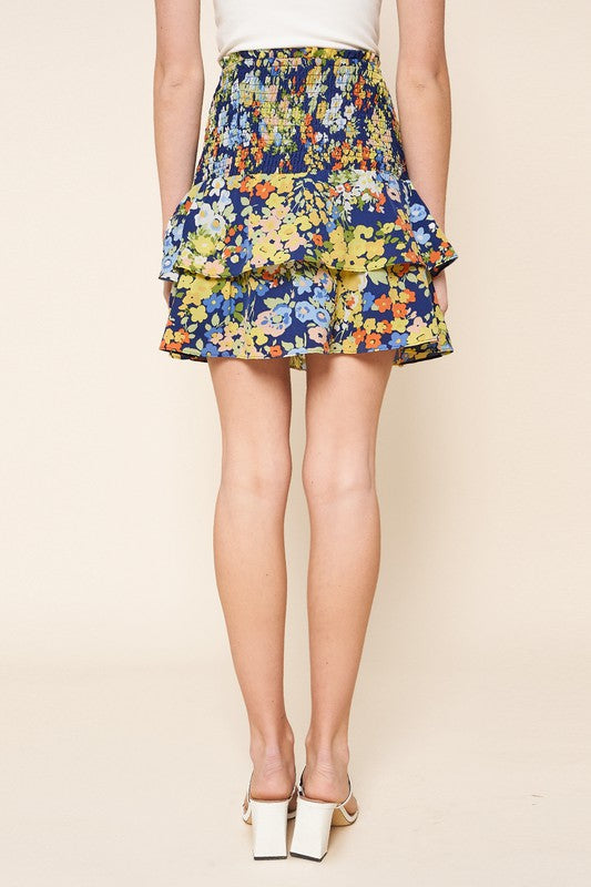 Floral Ruffle Smocked Mini Skirt