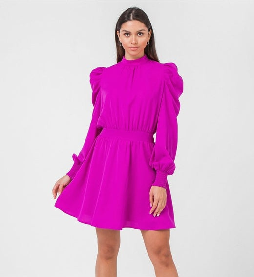 High Neck Puff Dress